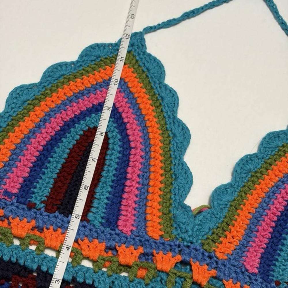 Crochet Festival Boho Crop Top M/L Indie Rainbow Dopamine Hippie Maximalist - Picture 4 of 9